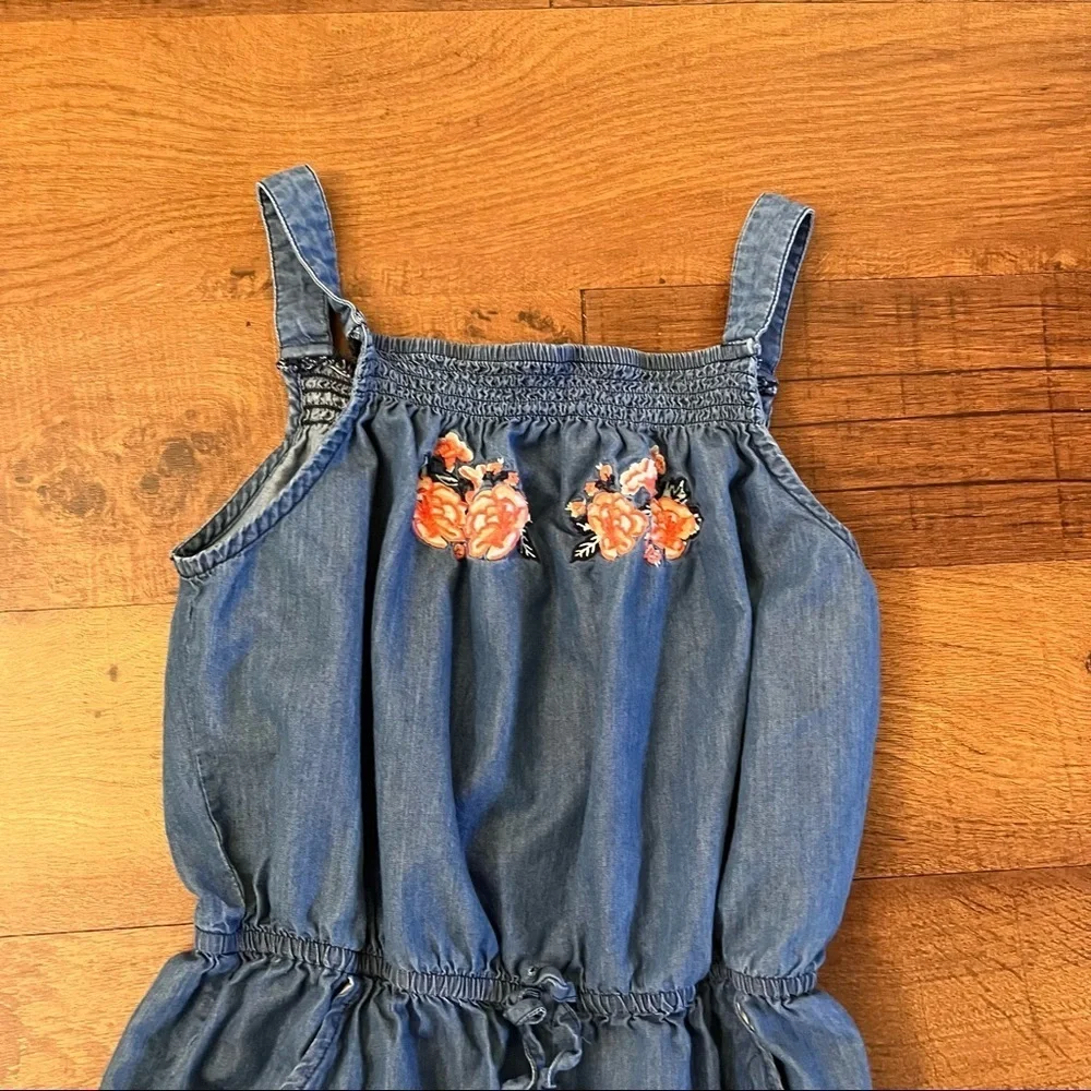 Justice girls romper one piece jeans w/flower design Sz 20 elastic pockets